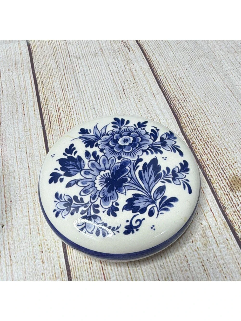 Delfts Blue Delfino Ceramic Sugar Canister Jar w/ Lift-Off Lid Floral